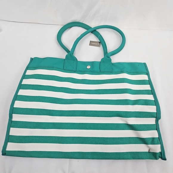 Chico Turquoise Striped Canvas Beach Tote Bag - Picture 2 of 11